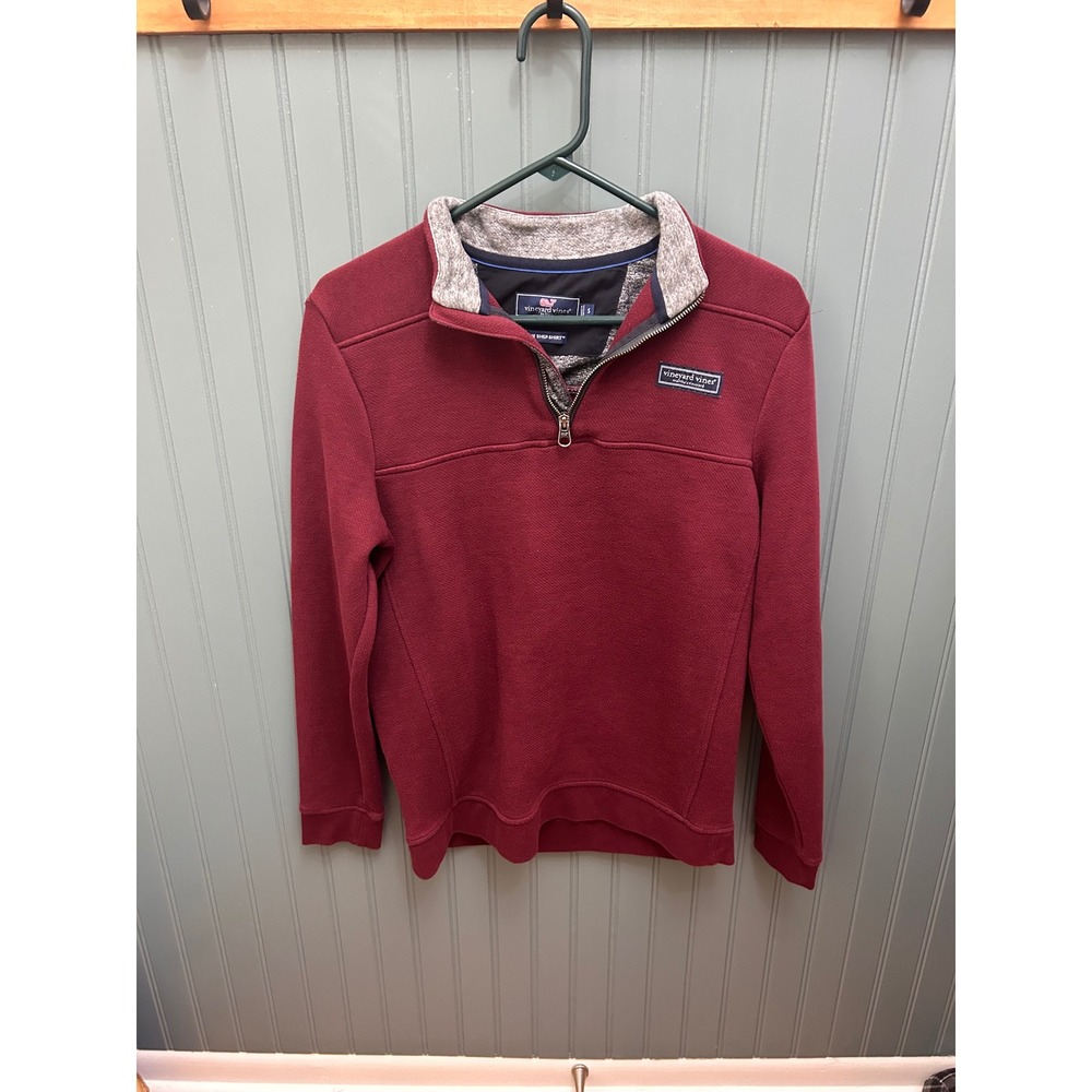 Vineyard Vines Mens Small Burgundy Shep Shirt Quarter Zip Pullover Sweater